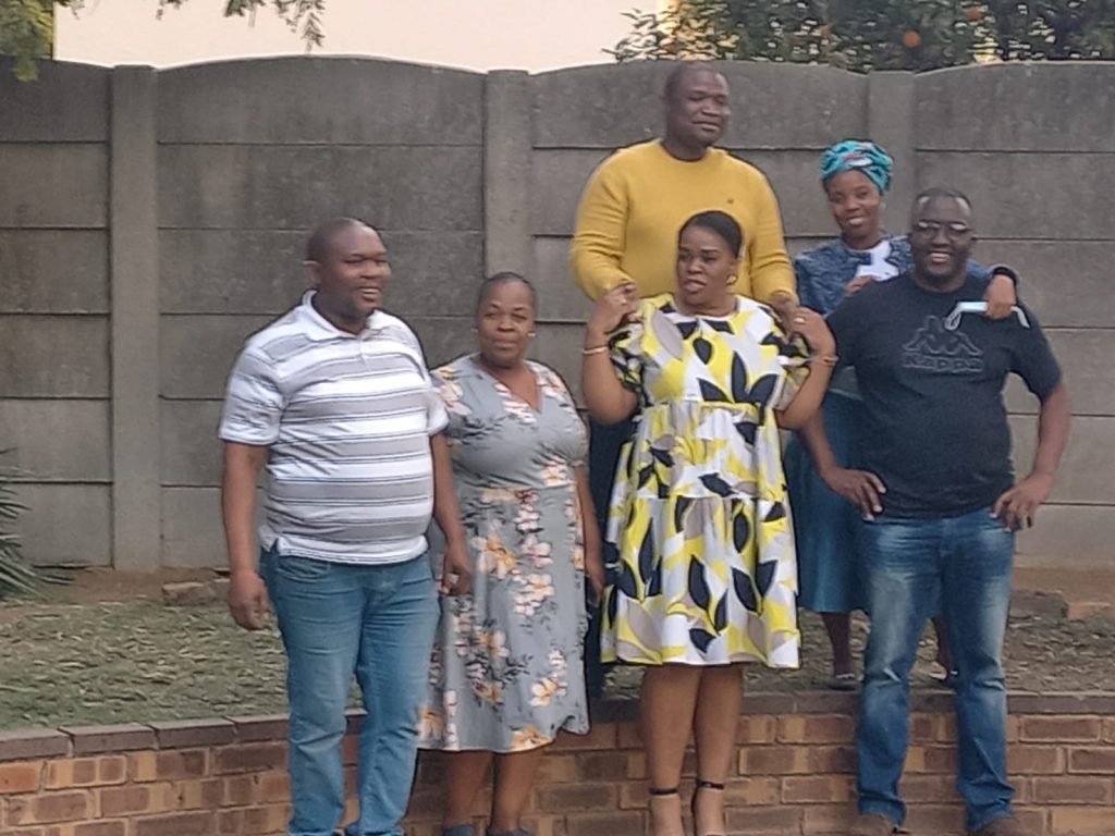Joyous: From left ,Mr Mankwe Raphela and his wife Refiloe; (middle), Sgt Ramara and his wife Lerato; and Mr Zacharia Raphela and his wife