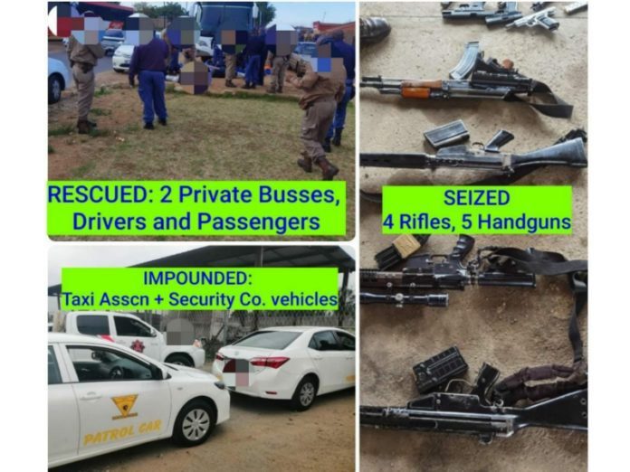 14 Heavily armed taxi drivers with illegal guns stopped two loaded buses and demanded money from them